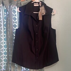 Chico’s NWT Sleeveless Button-Front Black Collared No-iron cotton Top